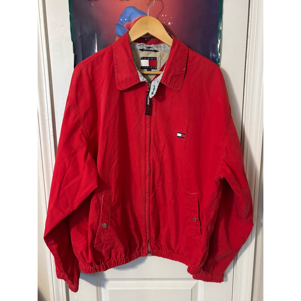 Tommy Hilfiger Vintage Mens Red Harrington Jacket Windbreaker Full Zip Large - Picture 5 of 6